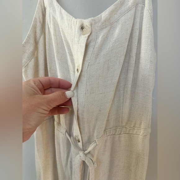 Lucky Brand Cream Linen Blend Button Front Midi Dress Size M Pockets Tie Waist - Picture 6 of 9